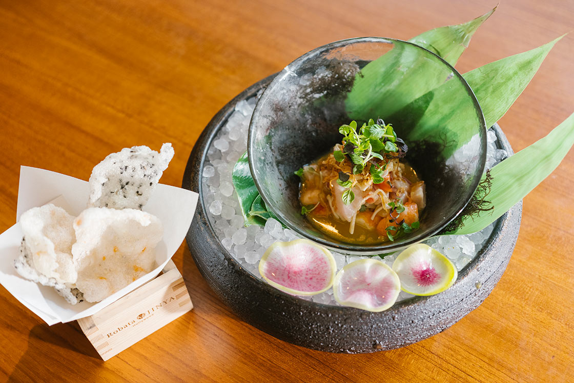 food2023Hi-robata-jinya-003 Kona Kanpachi & Kauai Shrimp Ceviche by Robata Jinya (2023 Honolulu)